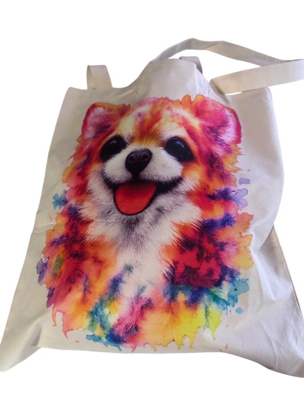 Lzerking Cotton Canvas Tote Bag 15x16 watercolor chihuahua Puppy Reusable bag